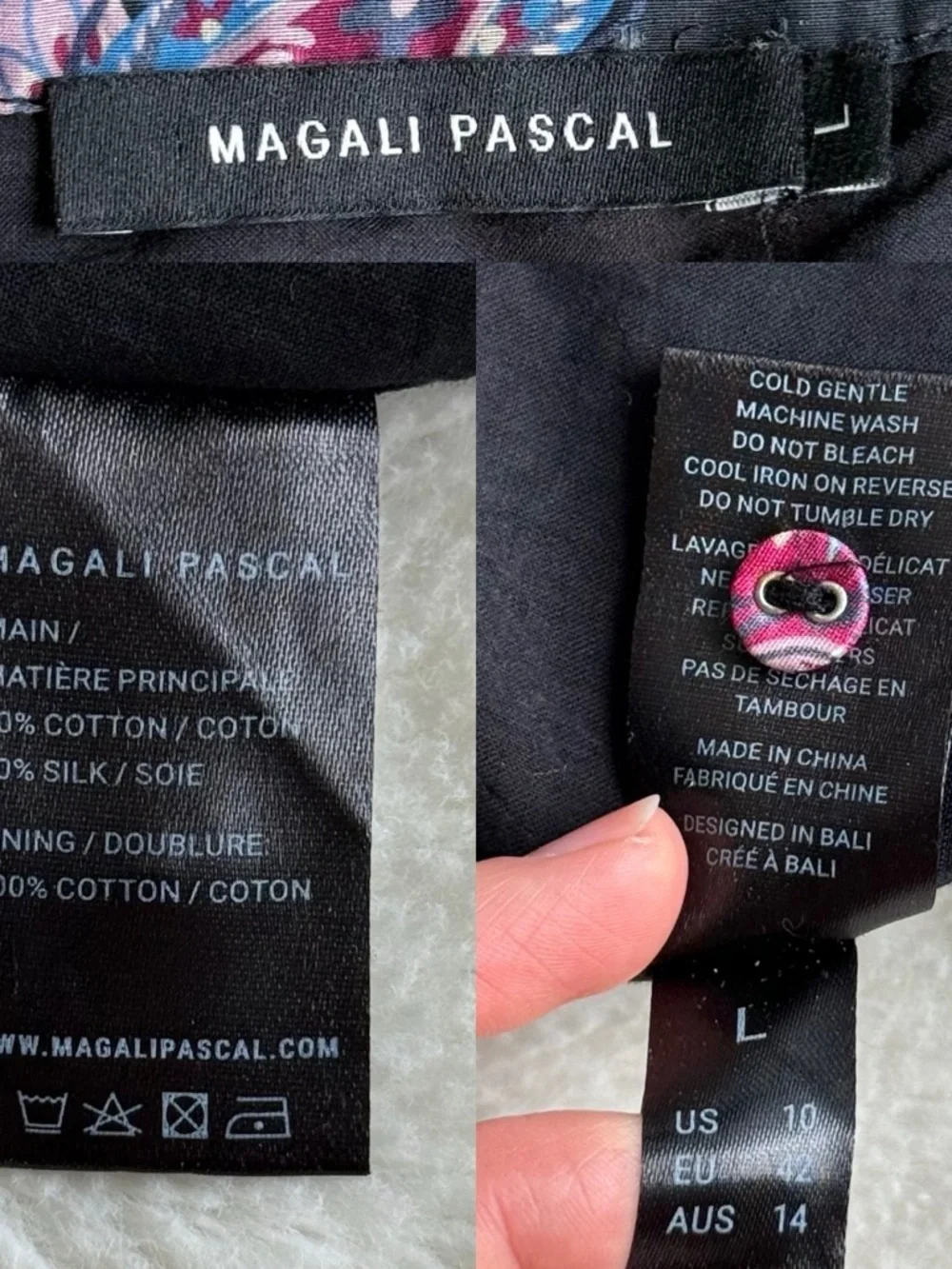 Magali Pascal Anita Cotton Silk Paisley Black Pink Long Sleeve Blouse L